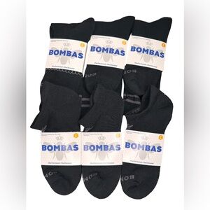 6 PACK BOMBAS MIX ANKLE & CREW SOCKS SIZE LARGE UNISEX BLACK CLASSIC